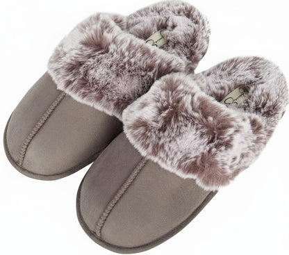 Women'S Comfy Faux Fur House Slipper Scuff Memory Foam Slip on Anti-Skid Sole