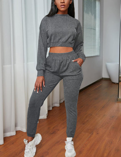 Women's Workout Track Suit 2 Piece Outfits Long Sleeve Sweatsuits Jogger Pants Set