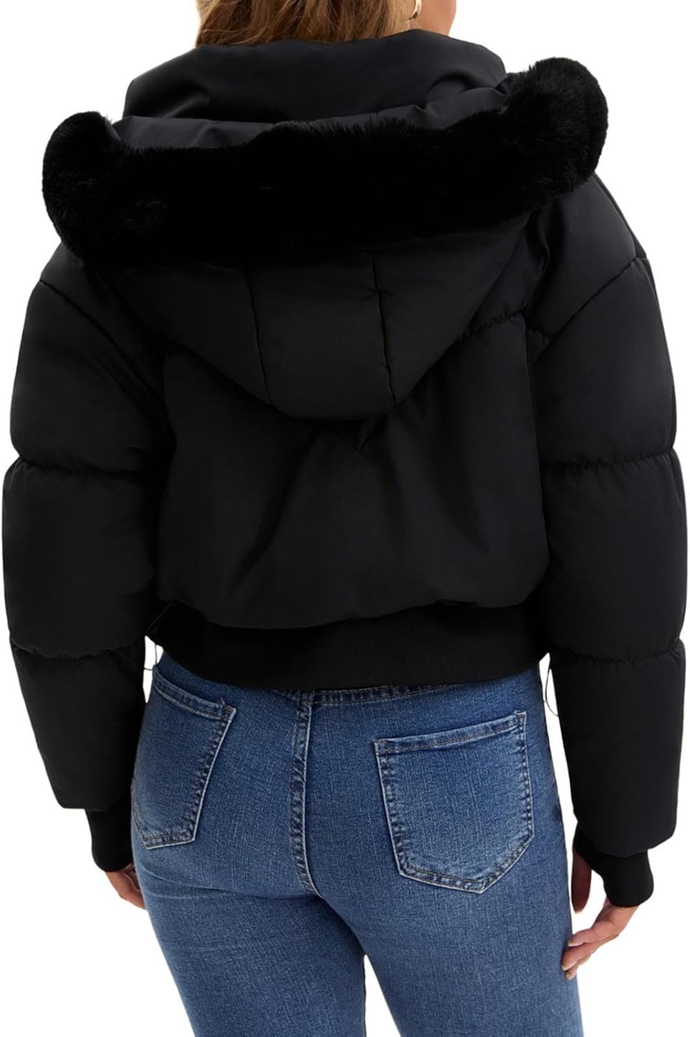 Elevate Your Winter Wardrobe with the Chic Women's Cropped Puffer Jacket Featuring a Luxurious Faux Fur Hood