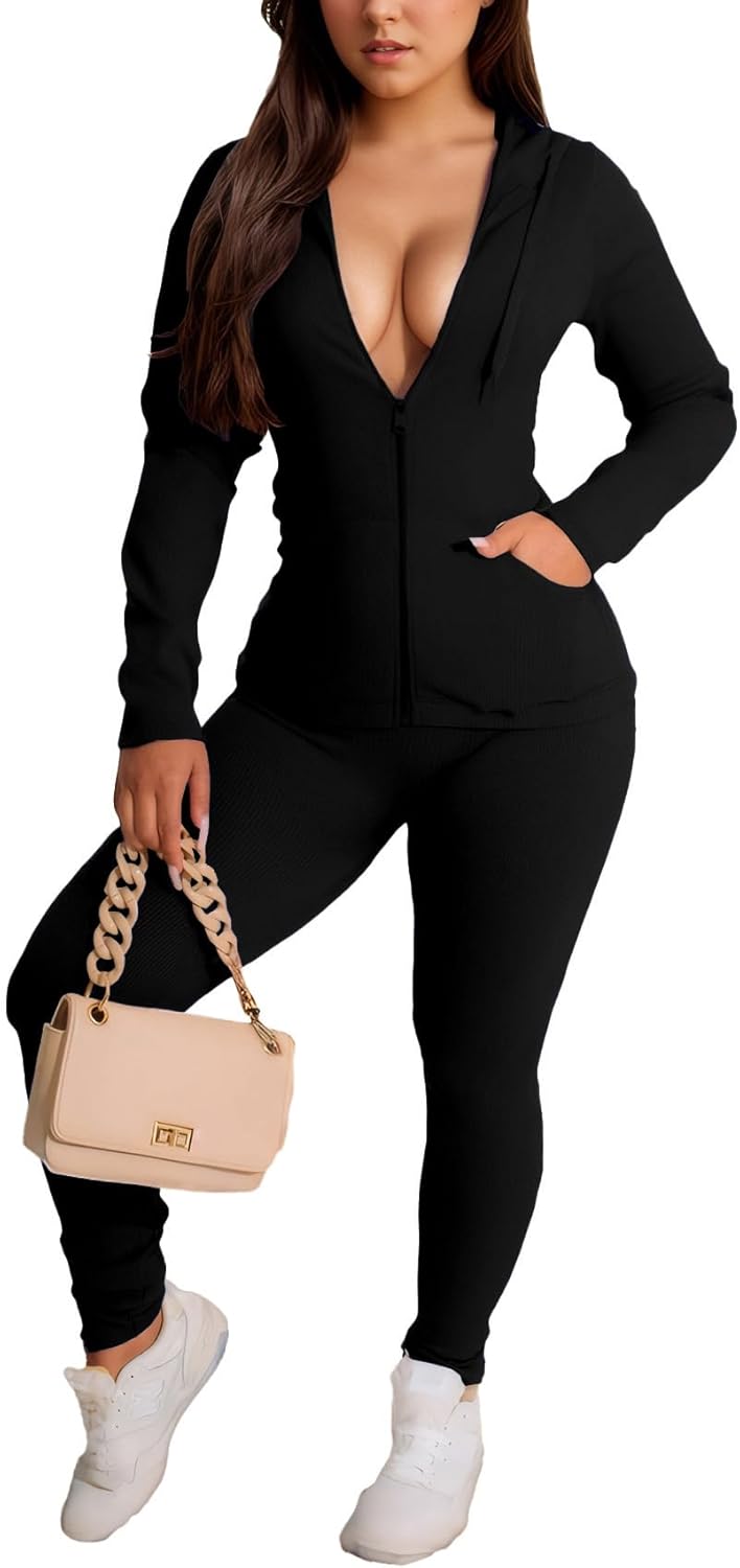 Elevate Your Style with the Chic Women's 2-Piece Tracksuit Set - Trendy Long Sleeve Hoodie & Bodycon Jogging Outfit