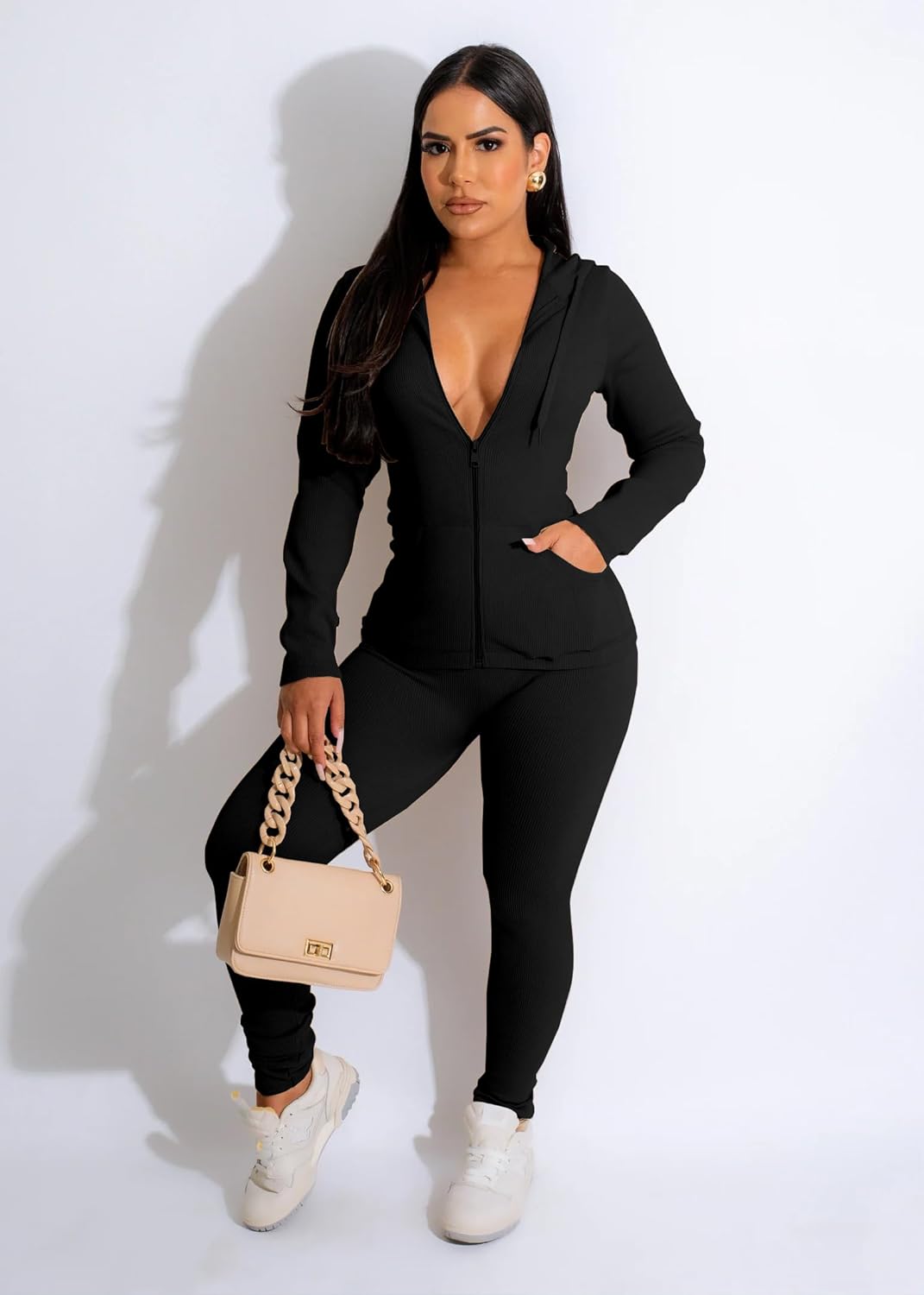 Elevate Your Style with the Chic Women's 2-Piece Tracksuit Set - Trendy Long Sleeve Hoodie & Bodycon Jogging Outfit