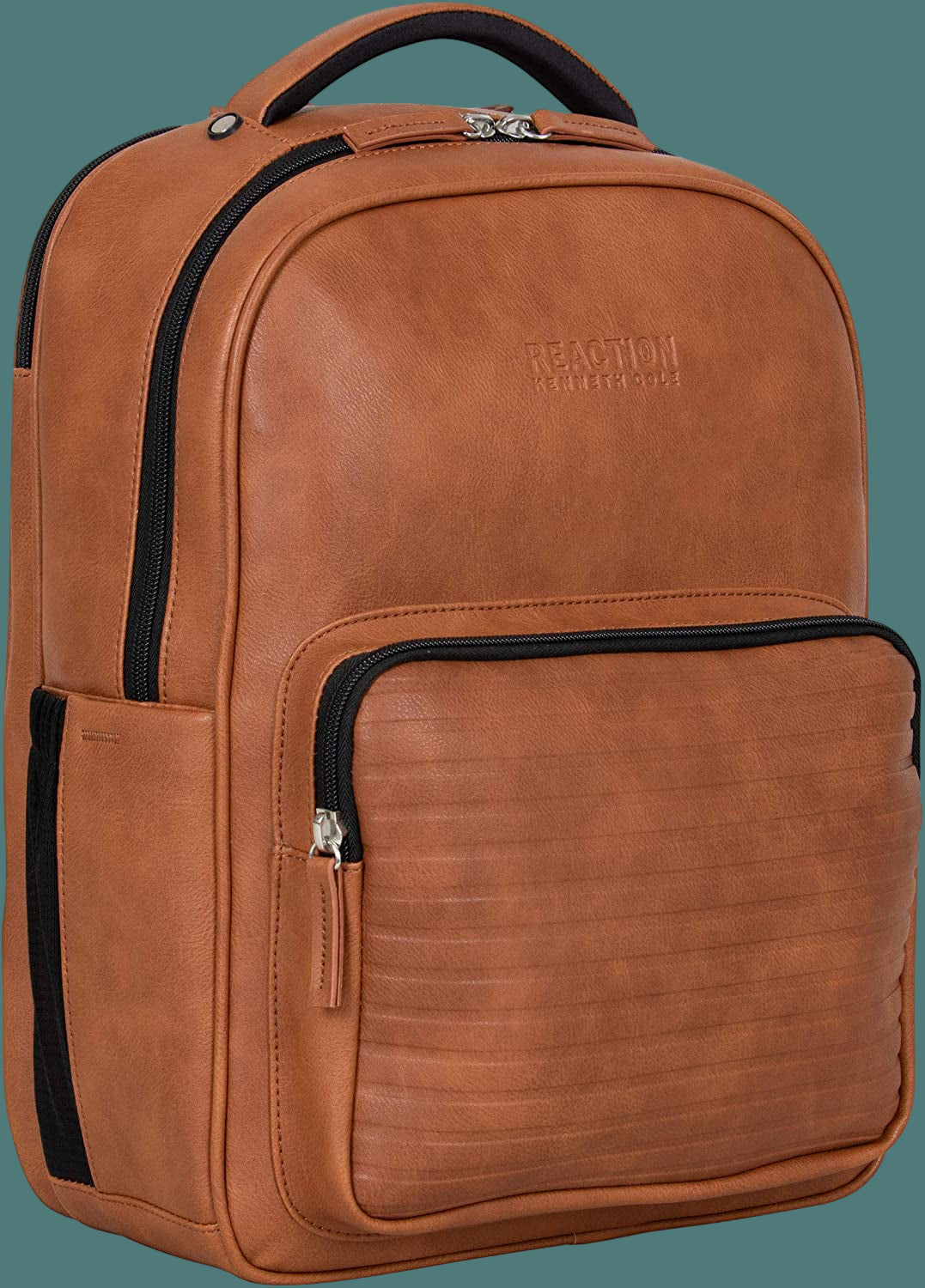 Reaction on Track Pack Vegan Leather 15.6” Laptop & Tablet Bookbag Travel Backpack with Anti-Theft RFID for High School, Work, & Travel, Cognac