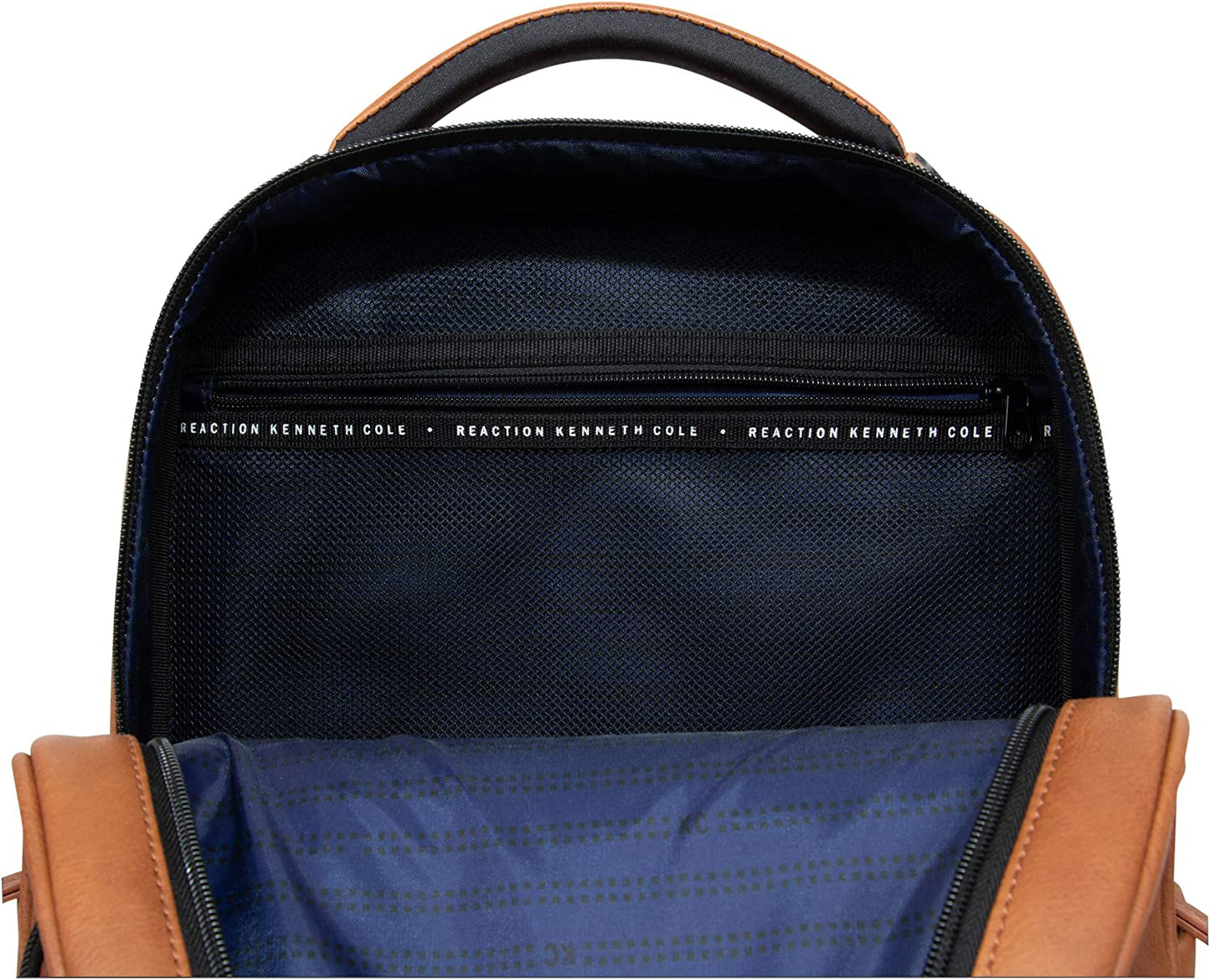 Reaction on Track Pack Vegan Leather 15.6” Laptop & Tablet Bookbag Travel Backpack with Anti-Theft RFID for High School, Work, & Travel, Cognac