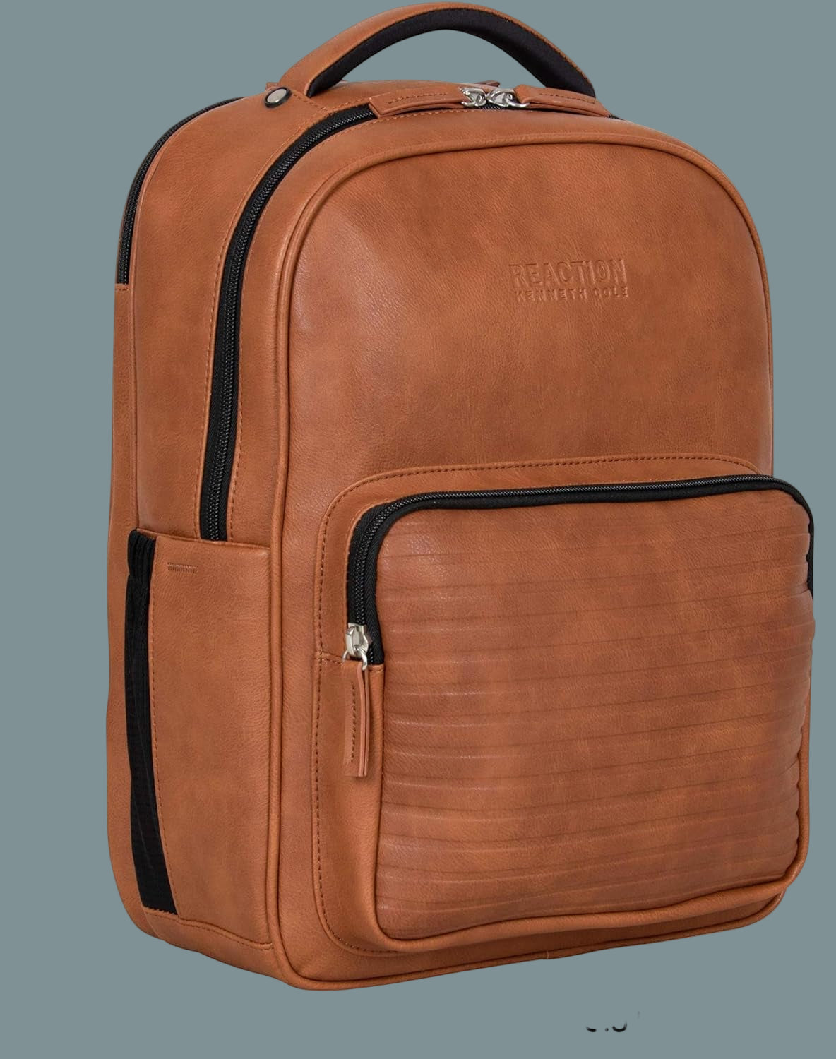 Reaction on Track Pack Vegan Leather 15.6” Laptop & Tablet Bookbag Travel Backpack with Anti-Theft RFID for High School, Work, & Travel, Cognac