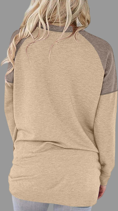 Funny Cute Crewneck Shirt for Women Long Sleeve Pullover Sweatshirt with Pocket Beigebrown-M